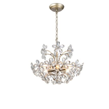 6-Light Crystal Flower Chandelier Brushed Silver Champagne